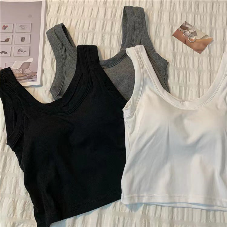 Cotton Vest Summer With Chest Pad Fixed Cup Versatile Inner Match