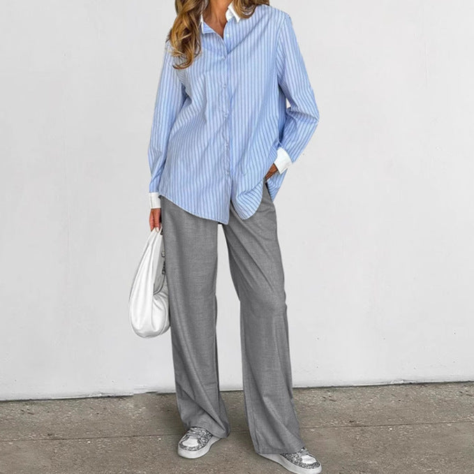 Gray Loose Straight Patchwork High Waist Trousers