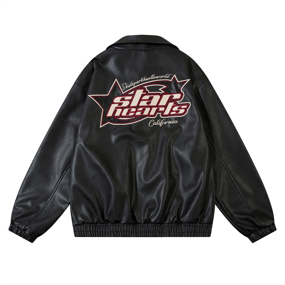 Letter Embroidery Pilot Leather Coat Men