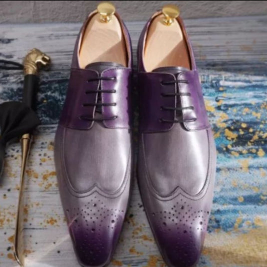 Men's Gradient Purple Lace-Up Low Heel Shoes