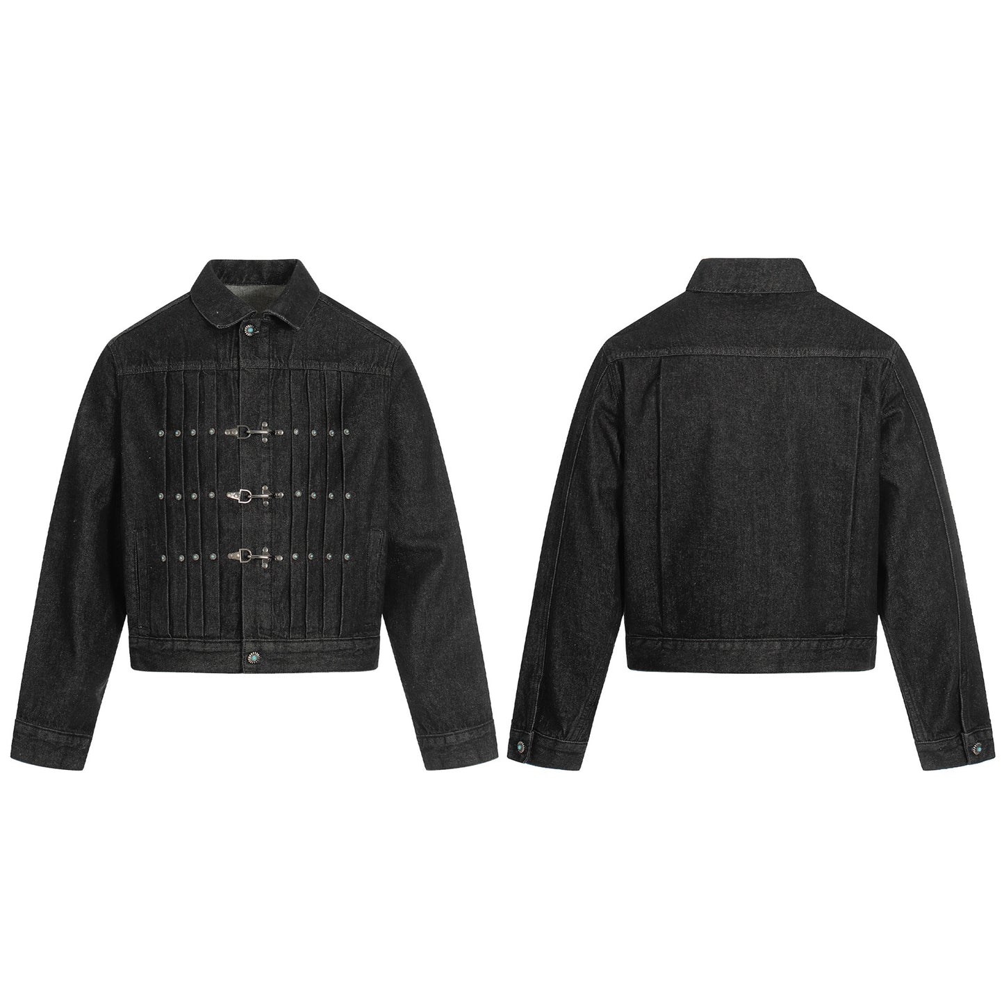 Amerikansk Retro Flyspænde Plisseret Ædelstensknap Design Cowboyjakke