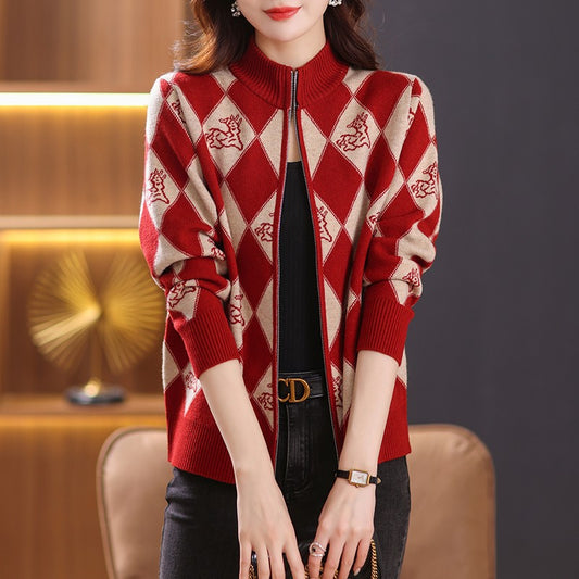 Design Sense Niche Zipped Stand Collar Loose Sweater