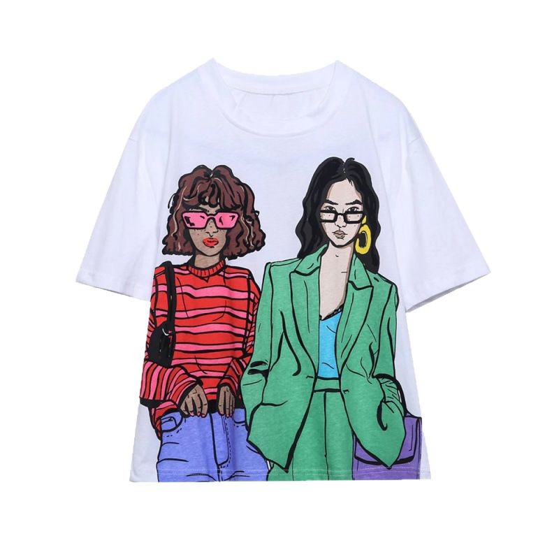 Casual Fashion Crew-neck Short-sleeve Top Girls 3D-printed T-shirt