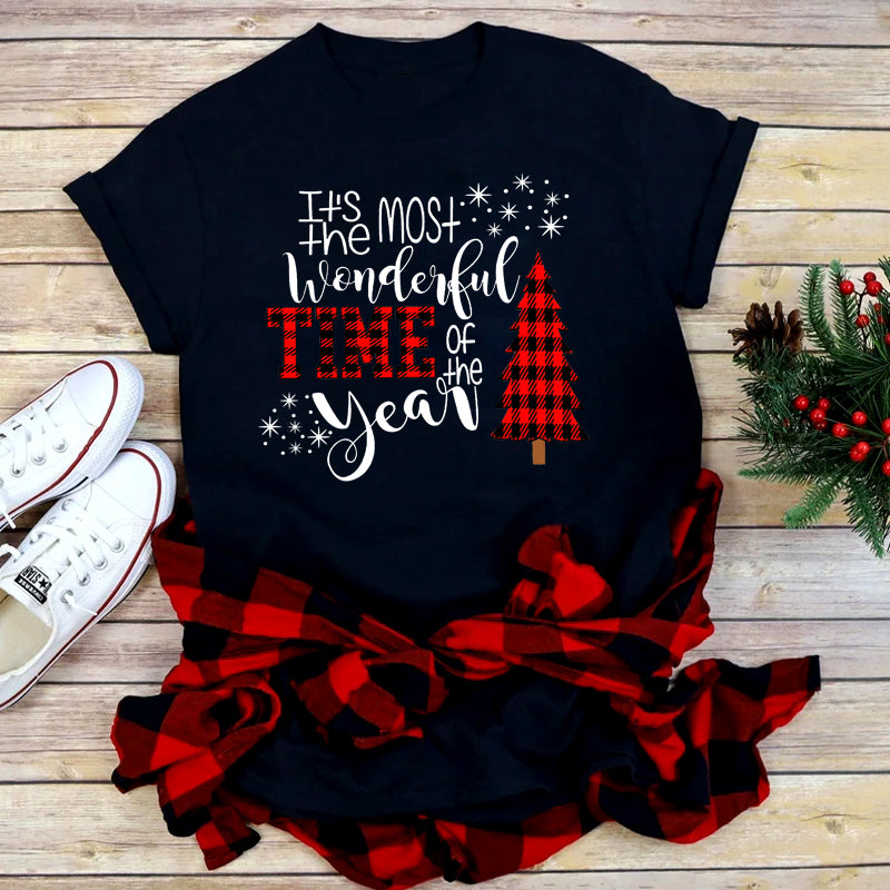 Foreign Trade Christmas Tree T-shirt Men And Women Red