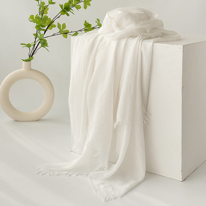Strict Selection Summer Cotton And Linen Scarf Solid Color Simple Sun Protection