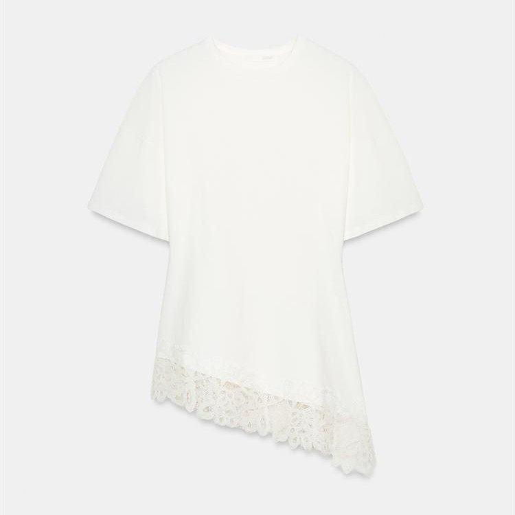 Women's Elegant Designer-Look Short-Sleeve Top With Lace-Patch Hem