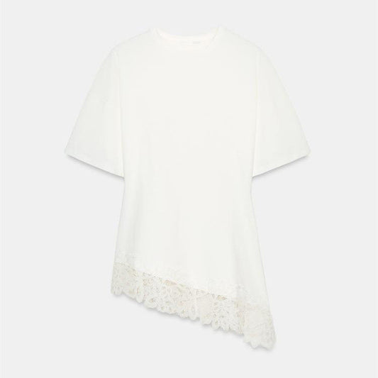 Women's Elegant Designer-Look Short-Sleeve Top With Lace-Patch Hem