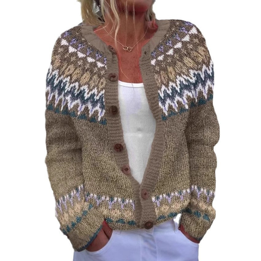 Women's Versatile Loose Printed Texture Cardigan Coat