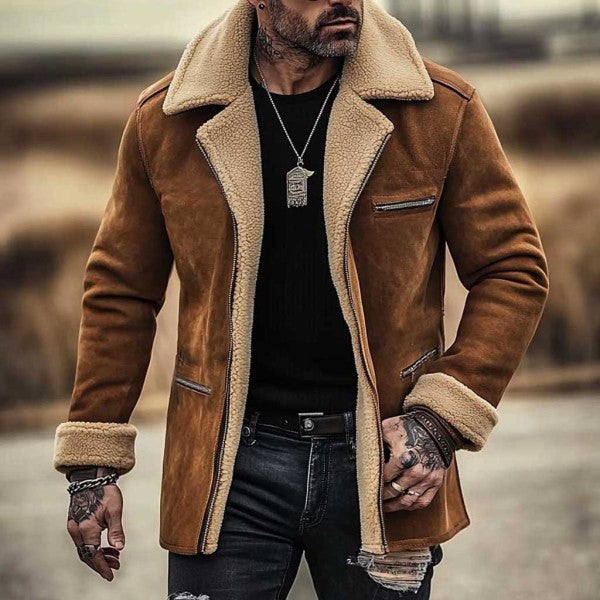 Men's Suede Warm Solid Color Multi-pocket Casual Jacket