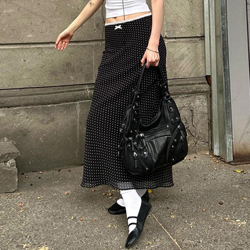 Small Bowknot Polka Dot Long Skirt