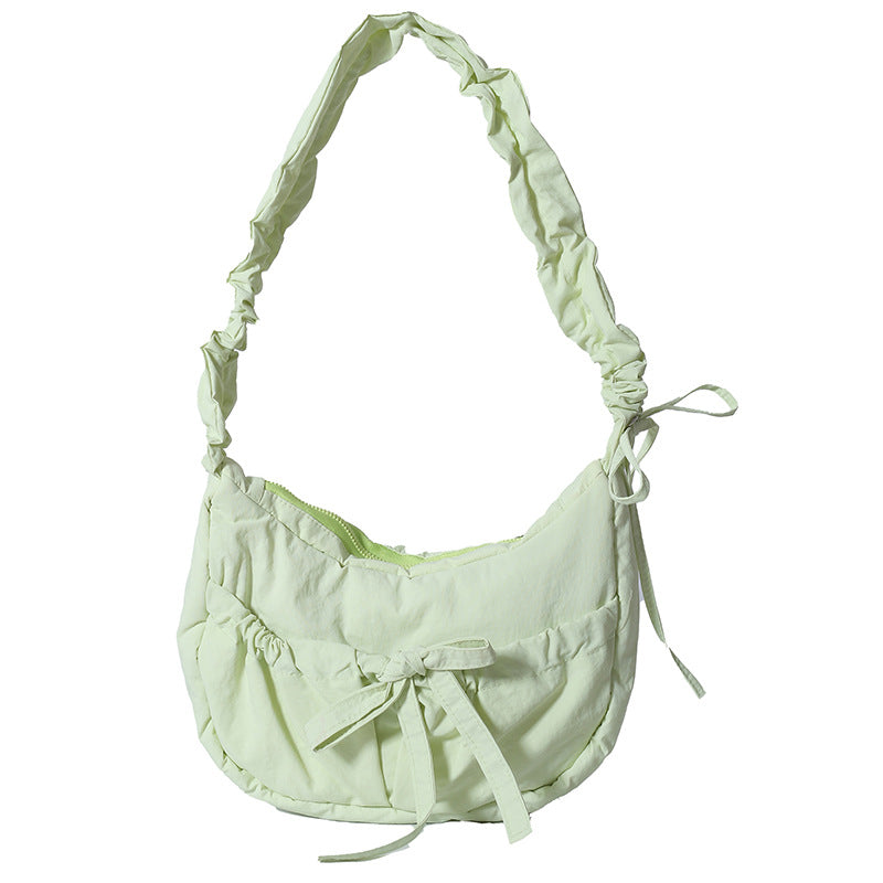 Temperament Wild Nylon Pleated Bow Girls' One-shoulder Bag