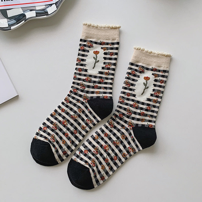 Black Women's Tube Socks Pure Cotton