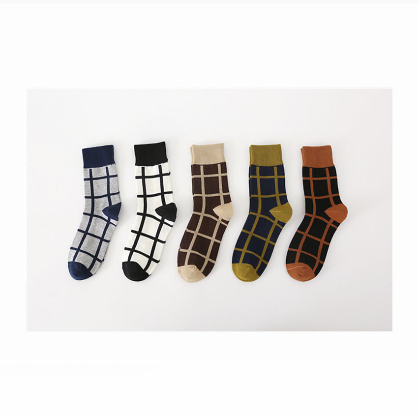 Chessboard Plaid Pattern Middle Tube Cotton Socks