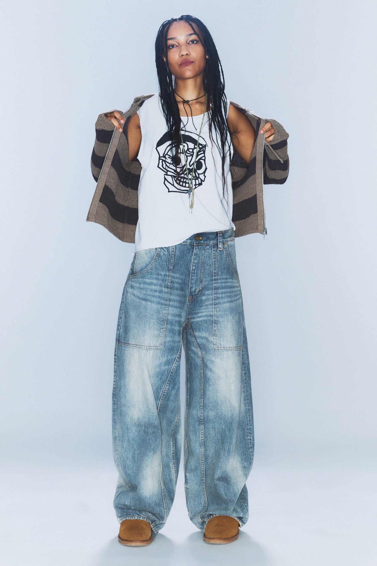 Womens Retro Washed Distressed Scimitar Jeans