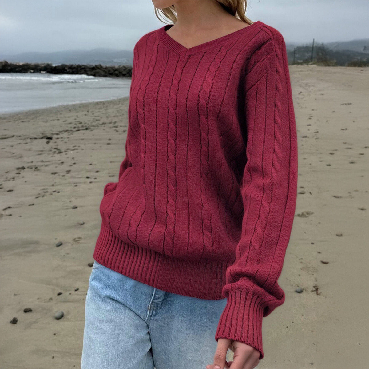 Ensfarvet ulden basis sweater til kvinder