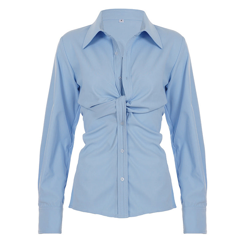 Fashion Design Sense Buttoned Waist Long Sleeve Shirt Women