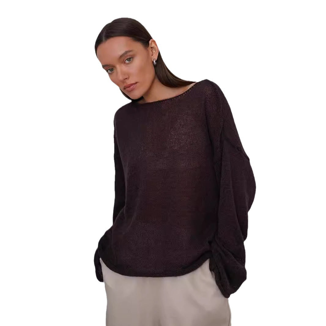Hollow Sweater Thin Scoop Bell Sleeve Women