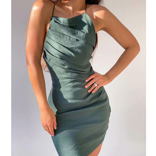 European And American New Pleated Suspender Sexy Dress