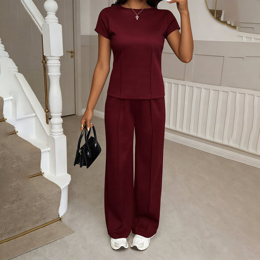 Womens Casual Two-Piece Set Short-Sleeve T-Shirt And Long Pants
