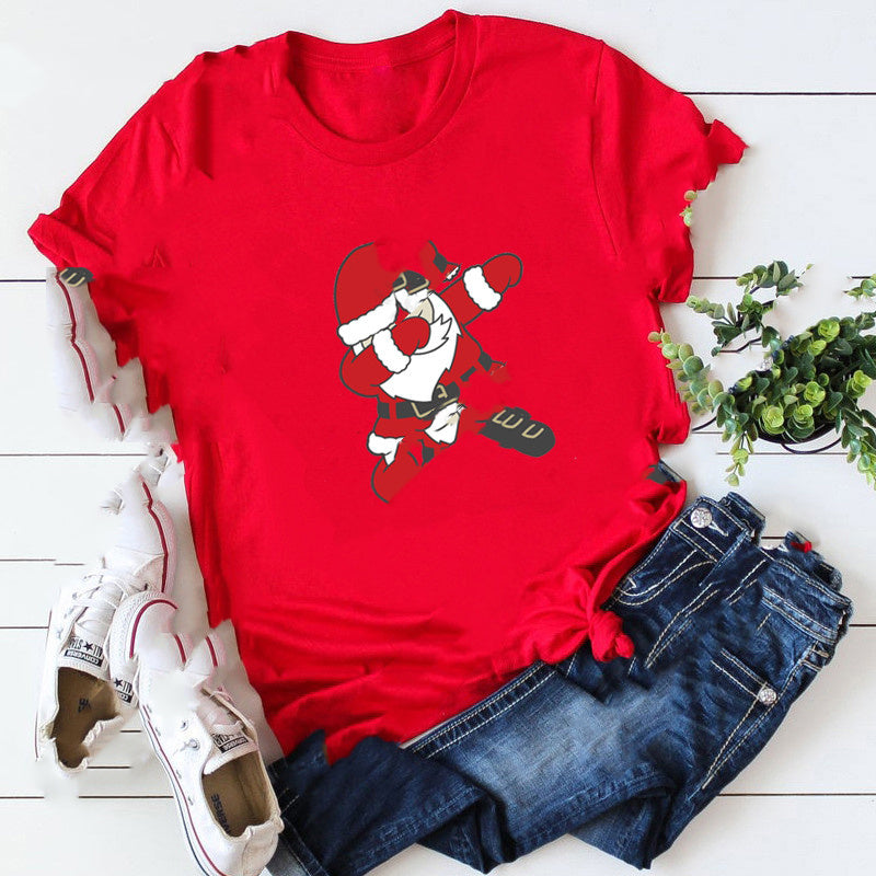 Christmas Santa Elk T-Shirt Couple Short Sleeve