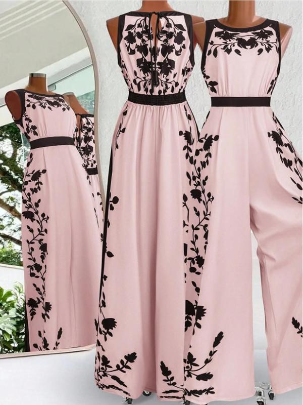 Elegant Sleeveless Womens Casual Printed Jumpsuit With Open Back