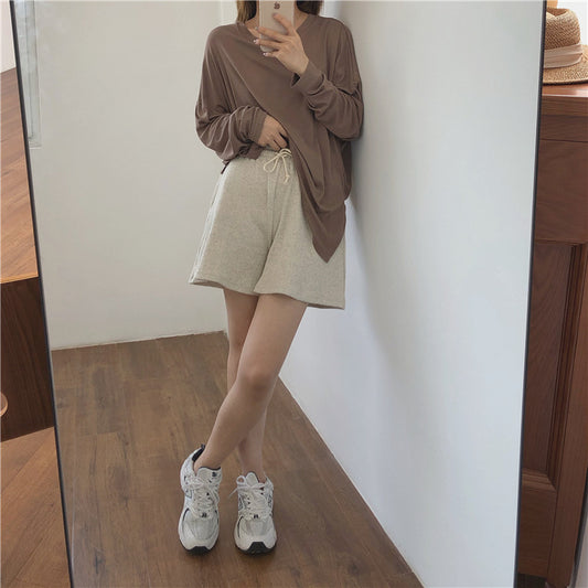 Waffle Fabric Cotton Shorts Women's High Waist A-line Wide-leg Hot Pants