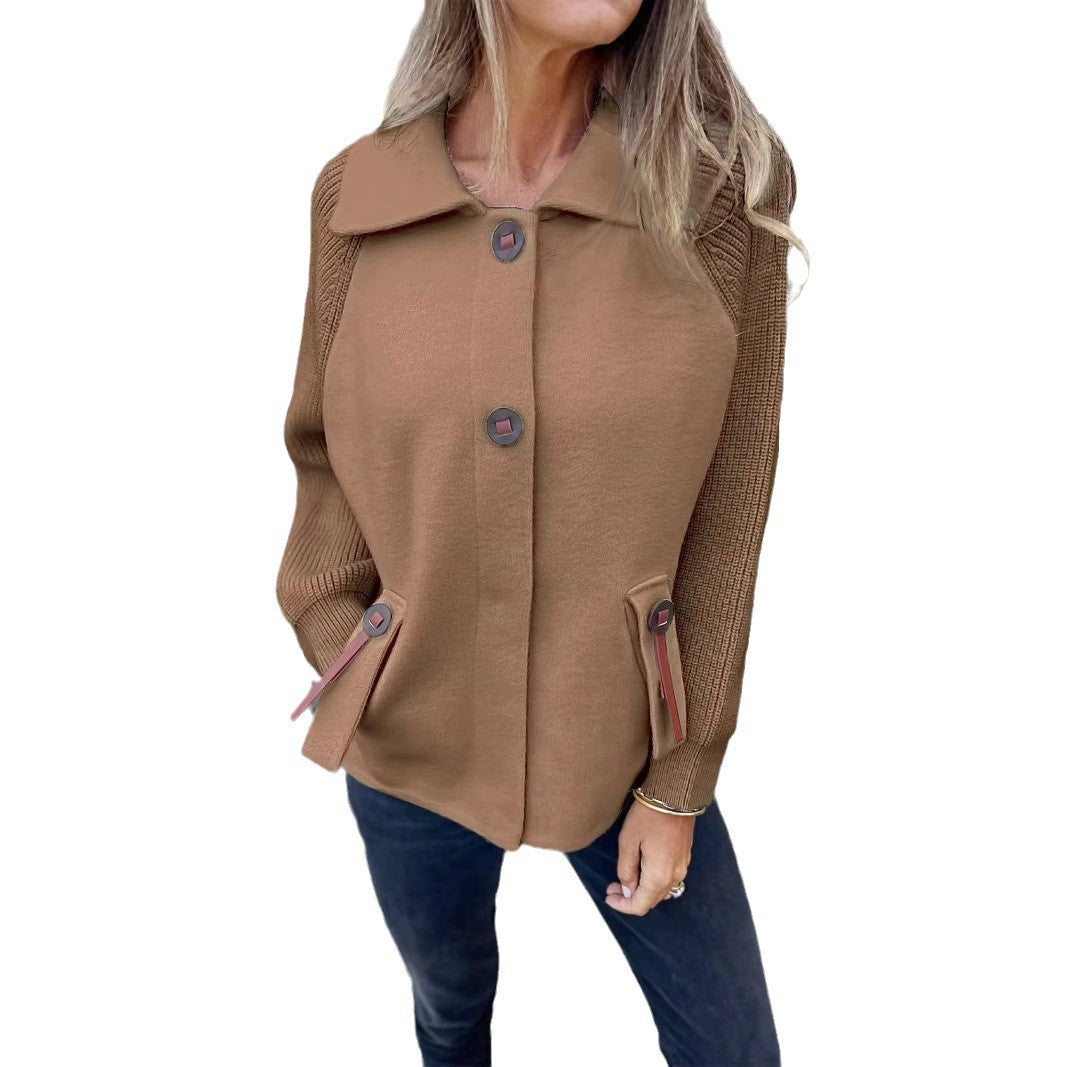 Casual Polo Collar Fashion Pocket Cuff Stitching Jacket Coat