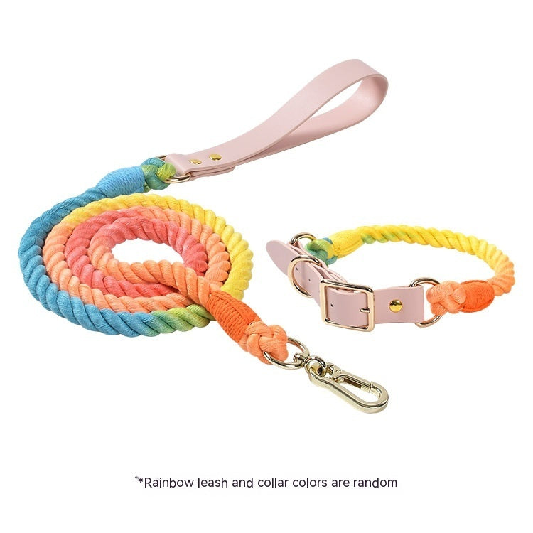 Woven Cotton Rope Leather Pet Dog Collar Suit