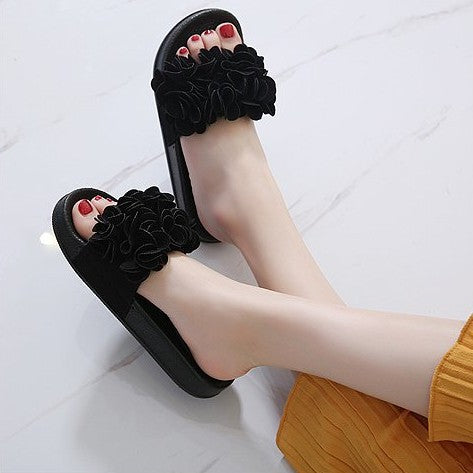 New One Line Women's Large Flat Bottom Flower Beach Sandals