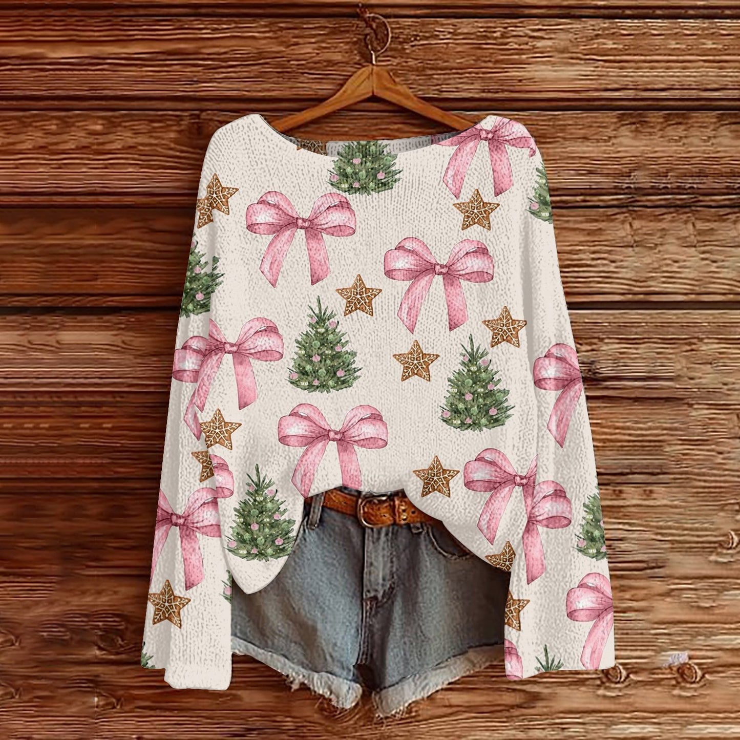 Off-the-Shoulder Pullover Sweater With 3D Print