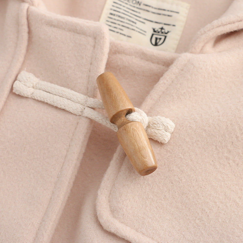 Retro Horn Button Hooded Woolen Coat