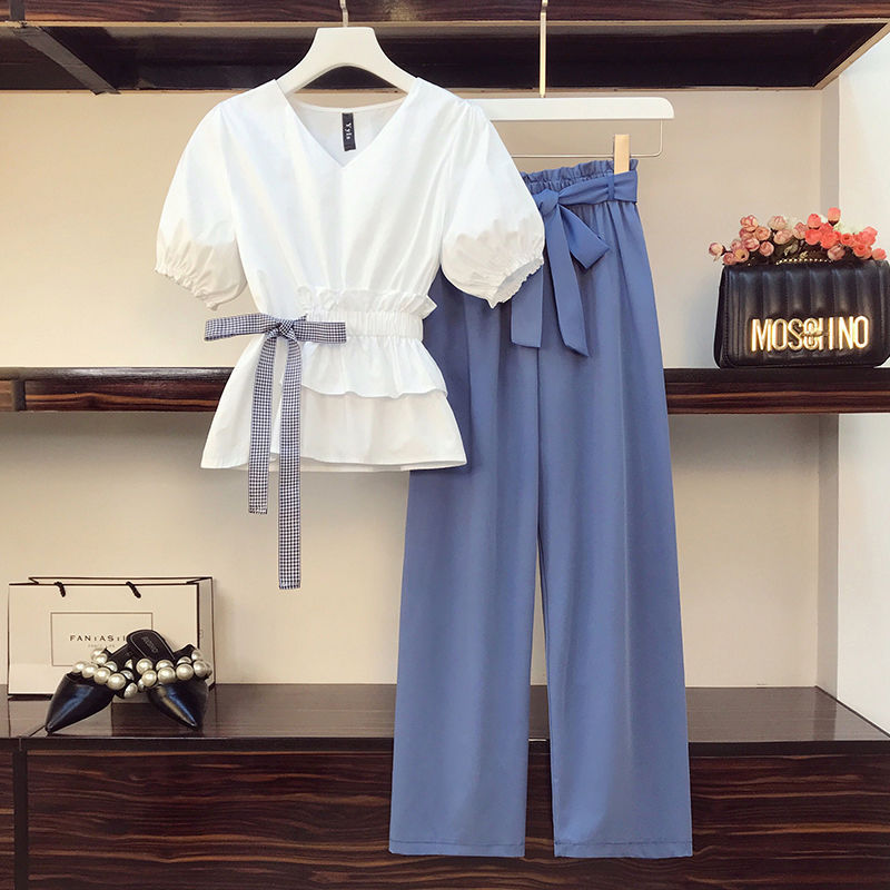 Figure-flattering Wide-leg Pants Suit Two-piece Set