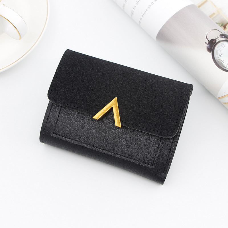 Simple Bronze Gold V-shaped Ladies Short Wallet
