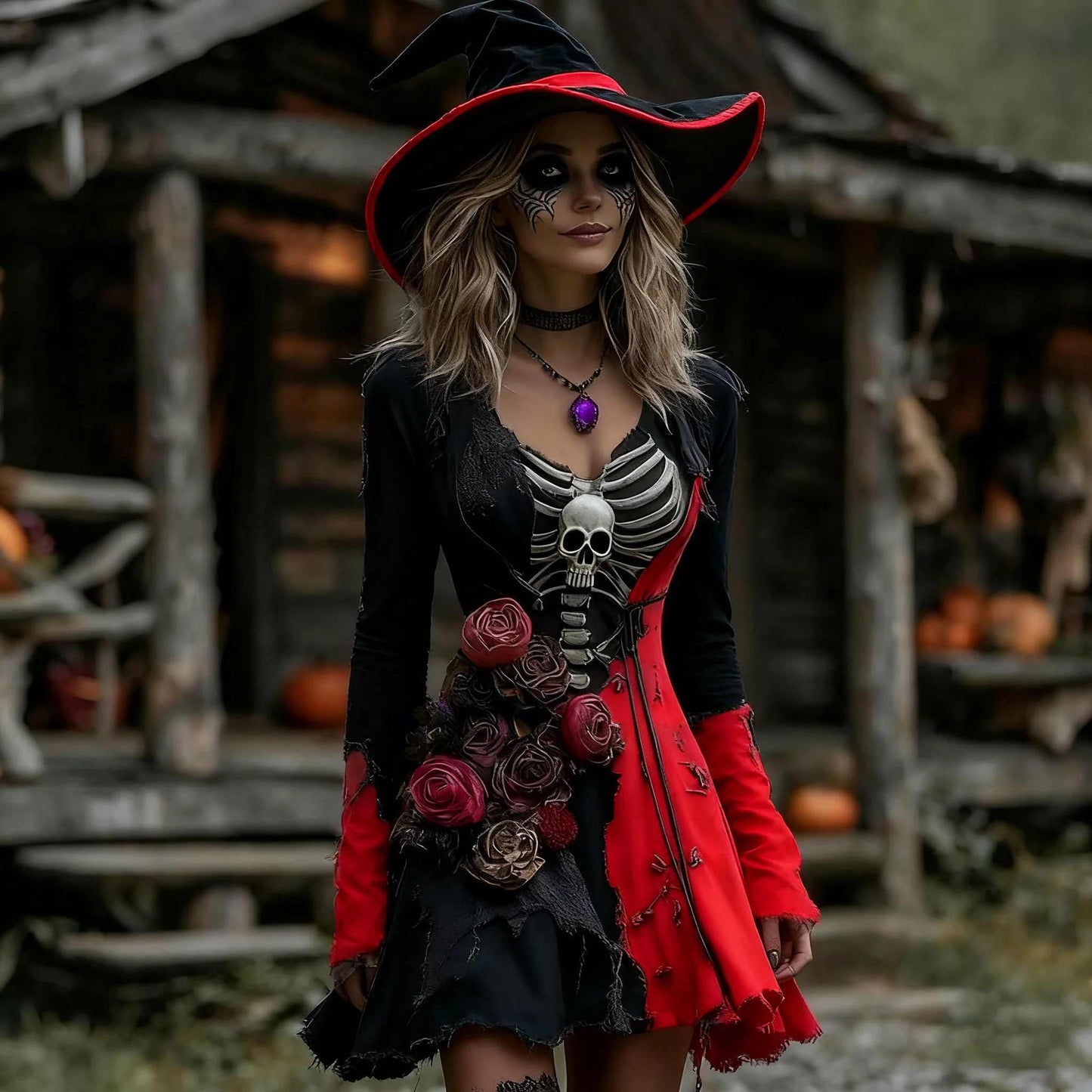 Womens Crew-Neck Long-Sleeve Halloween Funny Sweater Dress