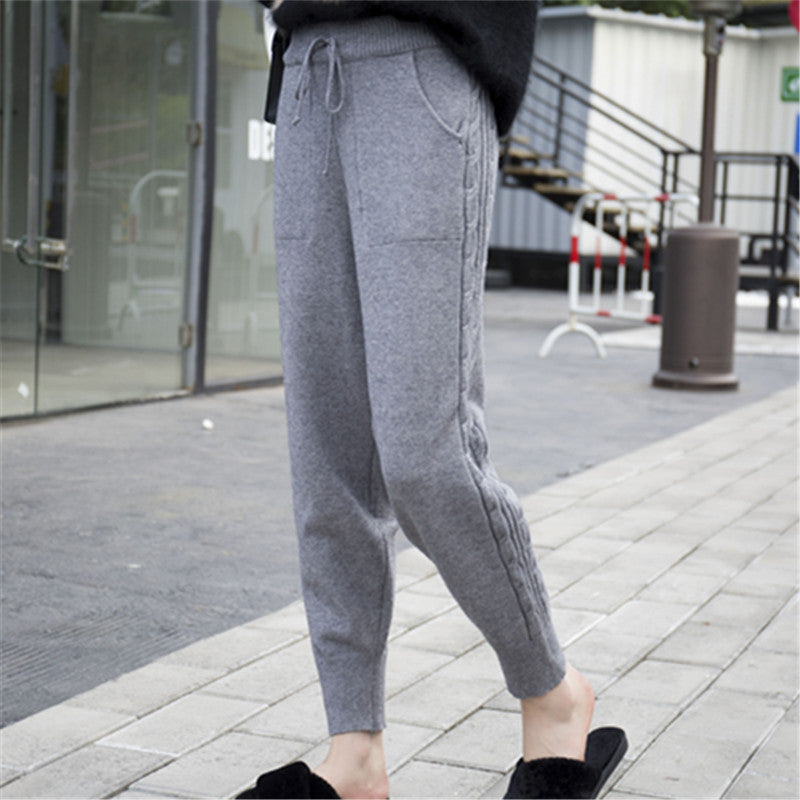 Knitted Harem Pants Fashion Solid Color Hemp Lace Thickening