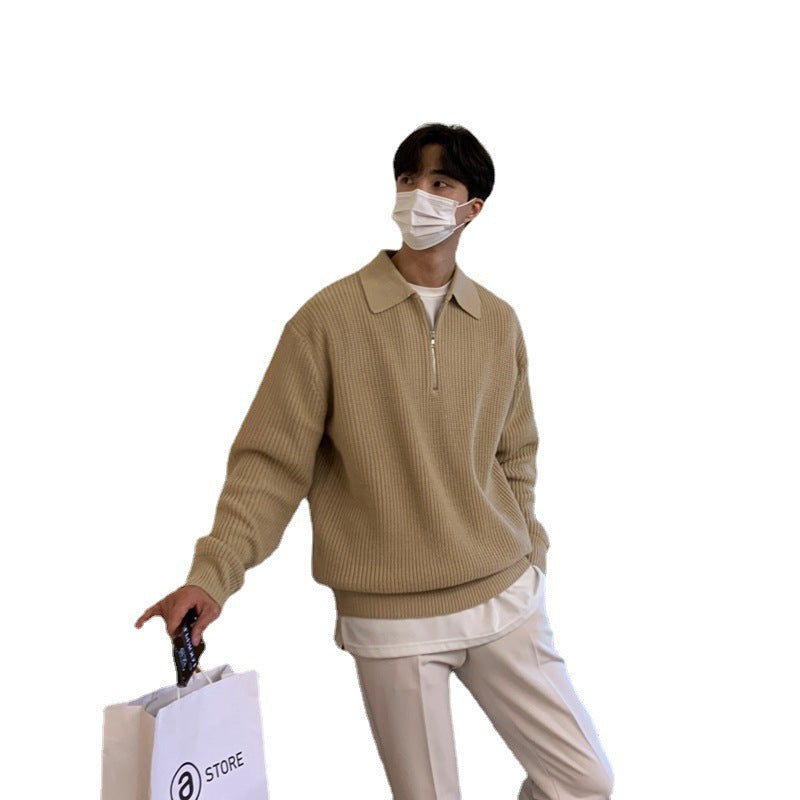 Revers Sweater Herre Vinter Løs Lidt Moden Strik Trendy