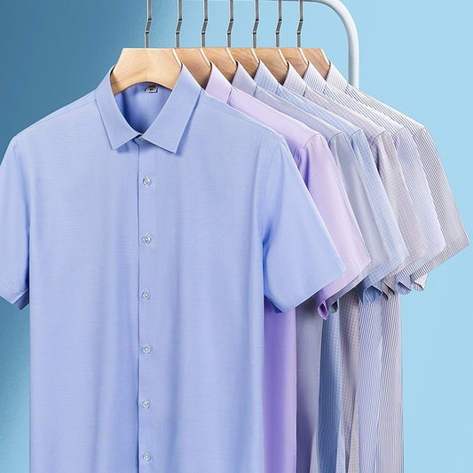 Summer New Silk Shirt Striped Short-sleeved Shirt For Men