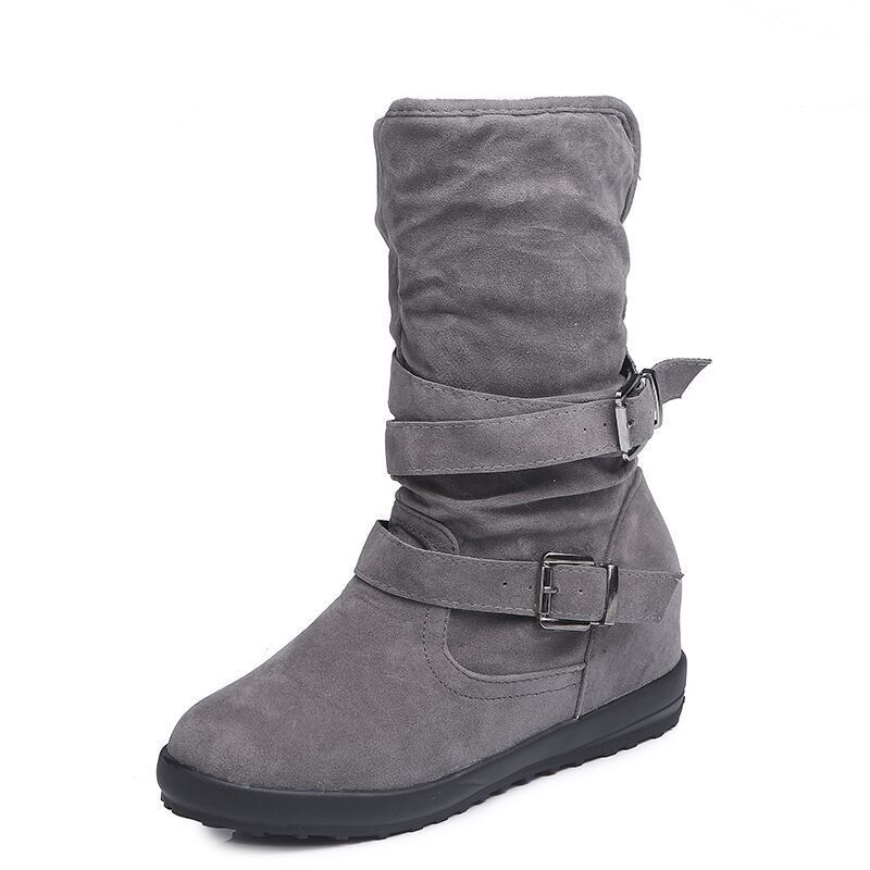 Women's Cotton And Velvet Ankle Boots Padded Shoes Flat Buckle