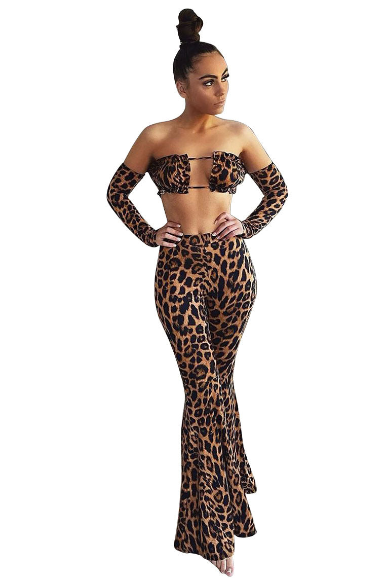 European And American Leopard-print Sleeveless Top With Long Sleeves