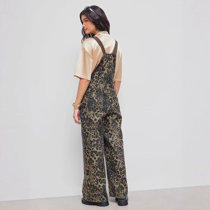 American Retro Street-style Leopard-print Overalls