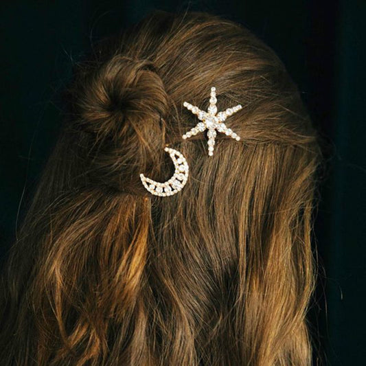 Rhinestone Word Clip Star Moon Shiny Bridal Hairpin