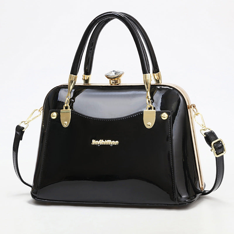 New Popular Bright Leather Steel Frame Fashion Handbag