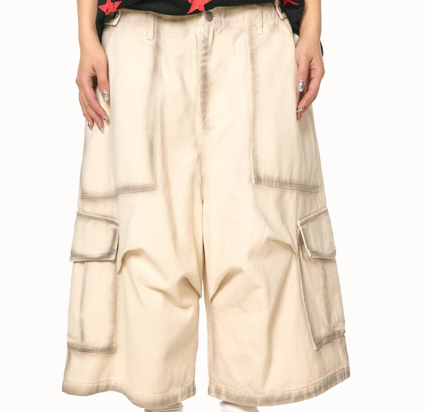 American-style Vintage Distressed Large-pocket Work Shorts
