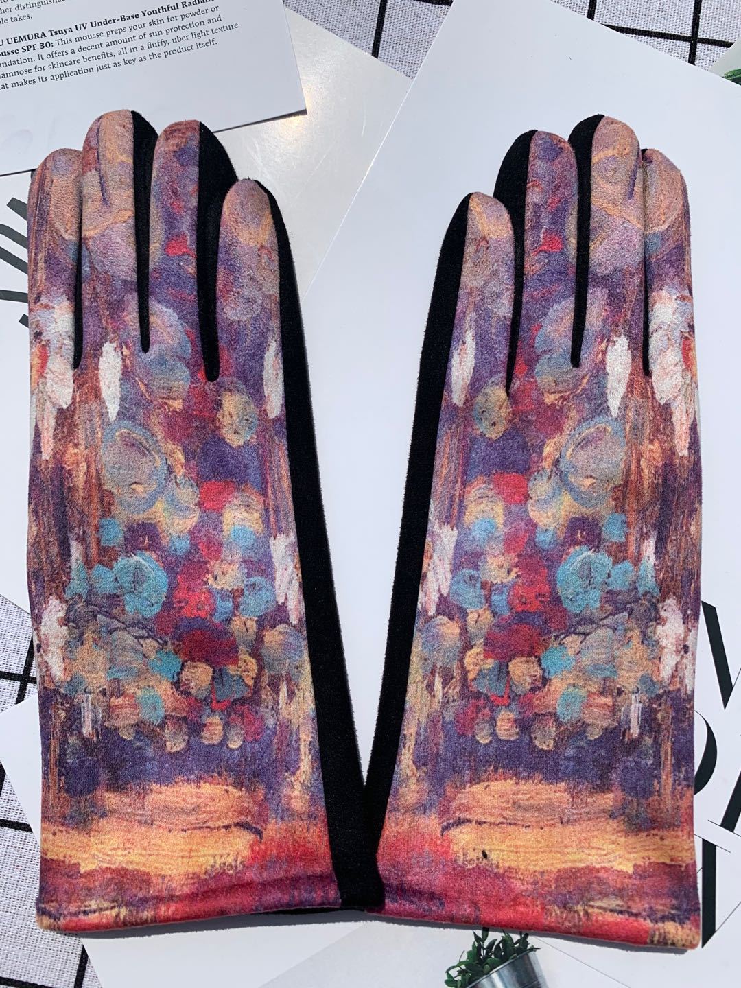 Autumn And Winter Fashion Trends Oil Painting Gloves AB Suede