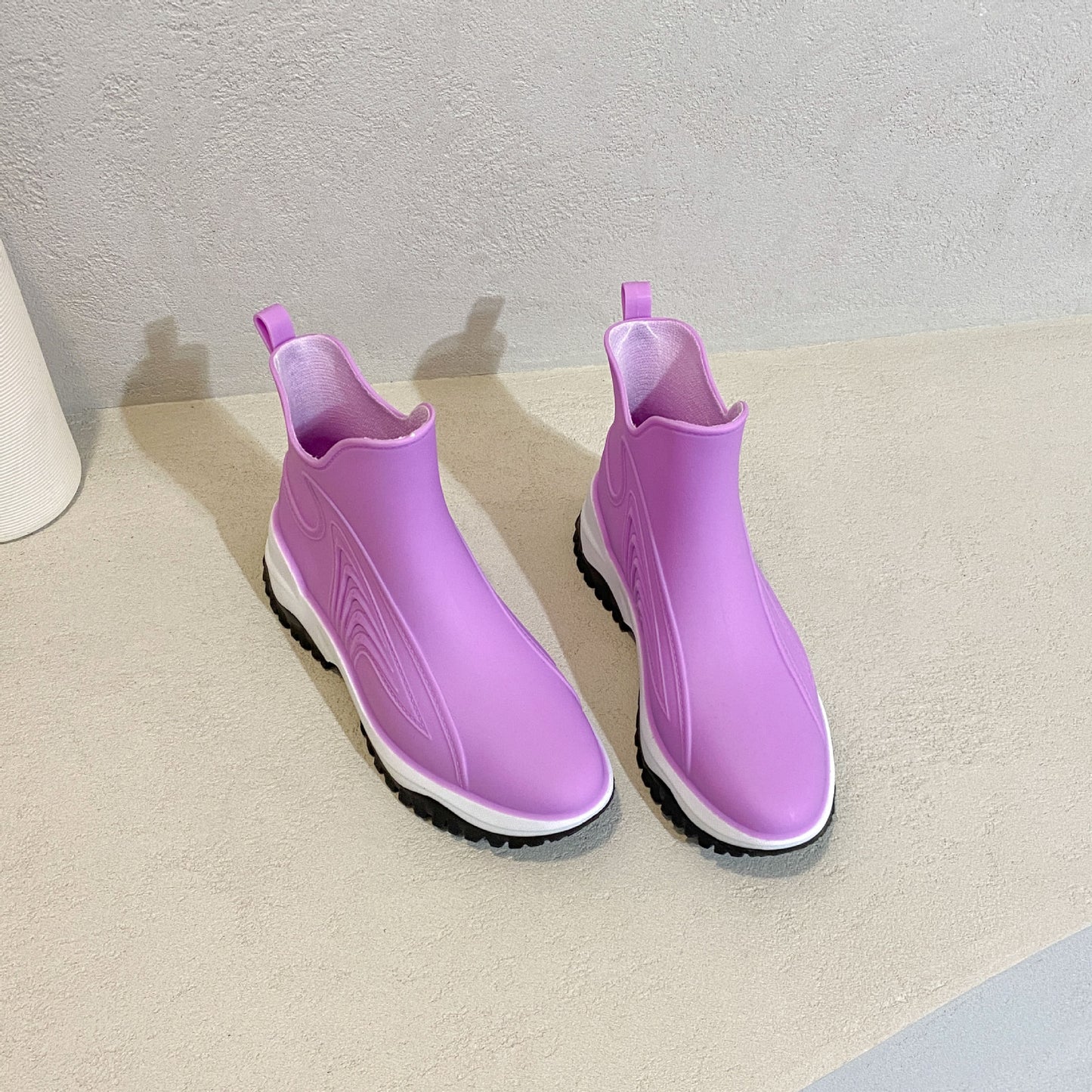 Fashion Color Blocking Thick Sole Low Top Women's Rain Boots