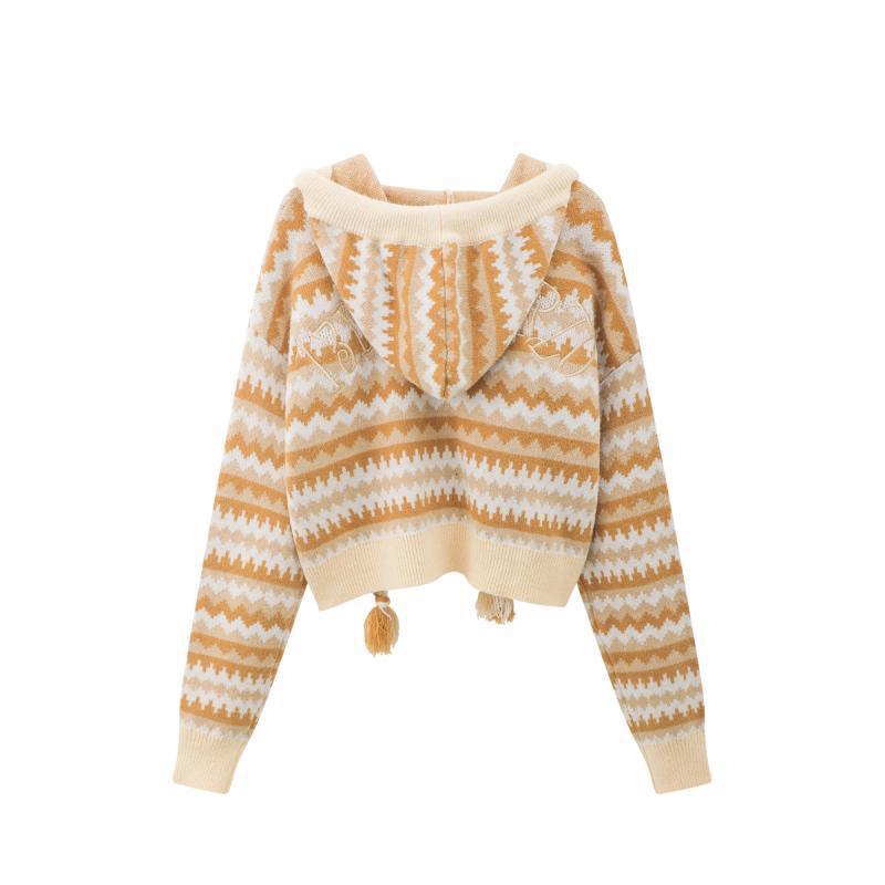 Three-dimensional Bear Brown Vintage Hooded Knitted Cardigan Sweater Coat