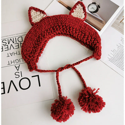Fox Girl Sweet And Cute Warm Knitted Wool Tie Earmuffs