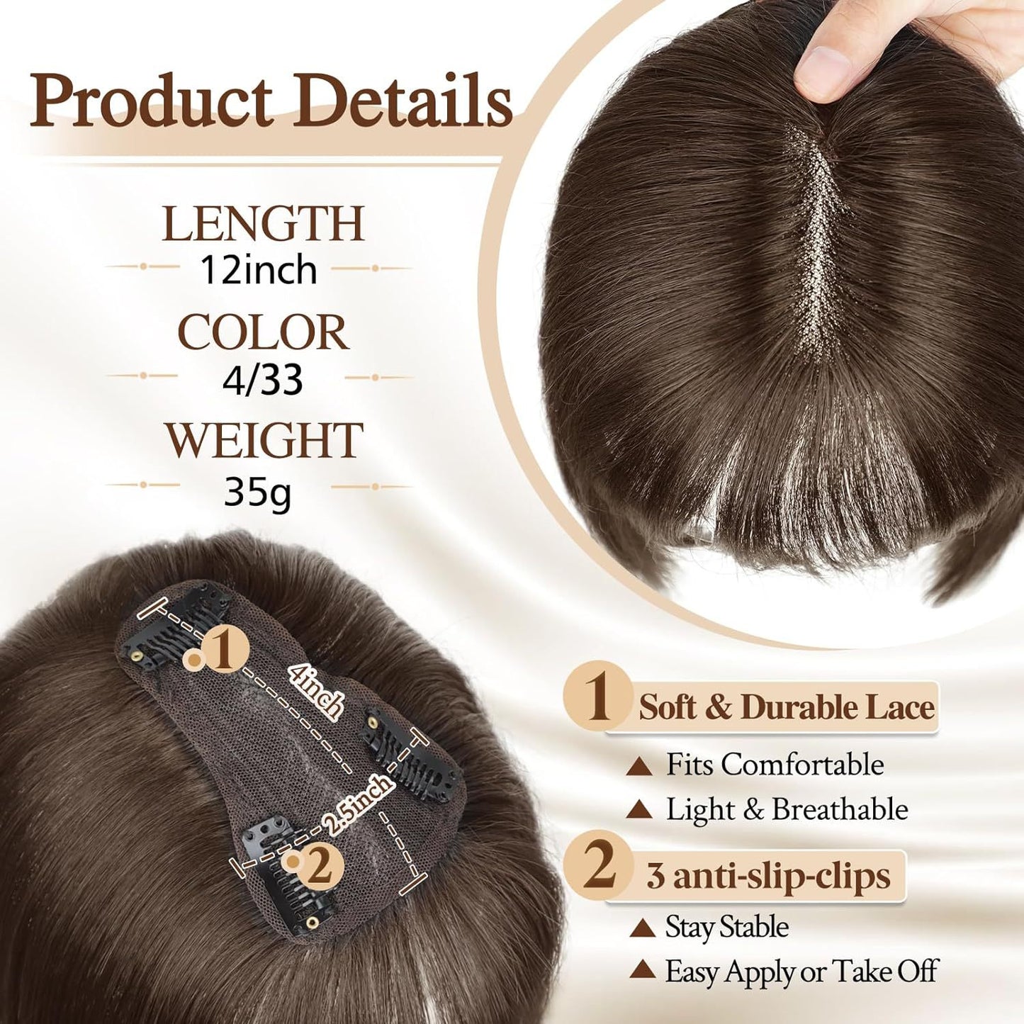 Wig Women's Natural Lightweight Breathable Cover Gray Hair Invisible