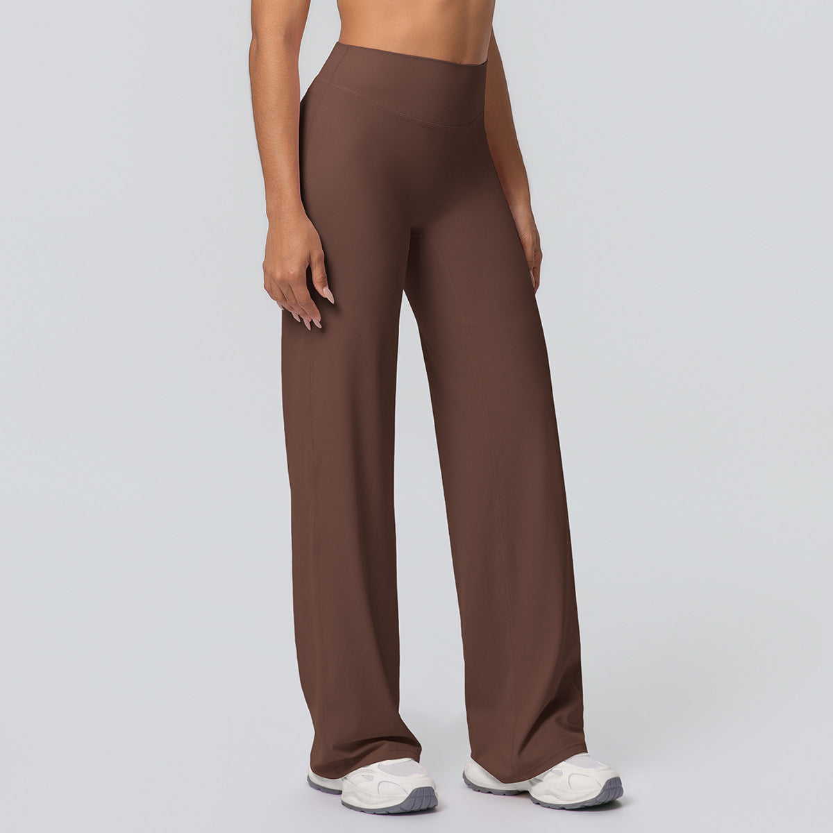 Double-sided Brushed Solid-color High-waisted Loose-fitting Breathable Yoga Wide-leg Pants