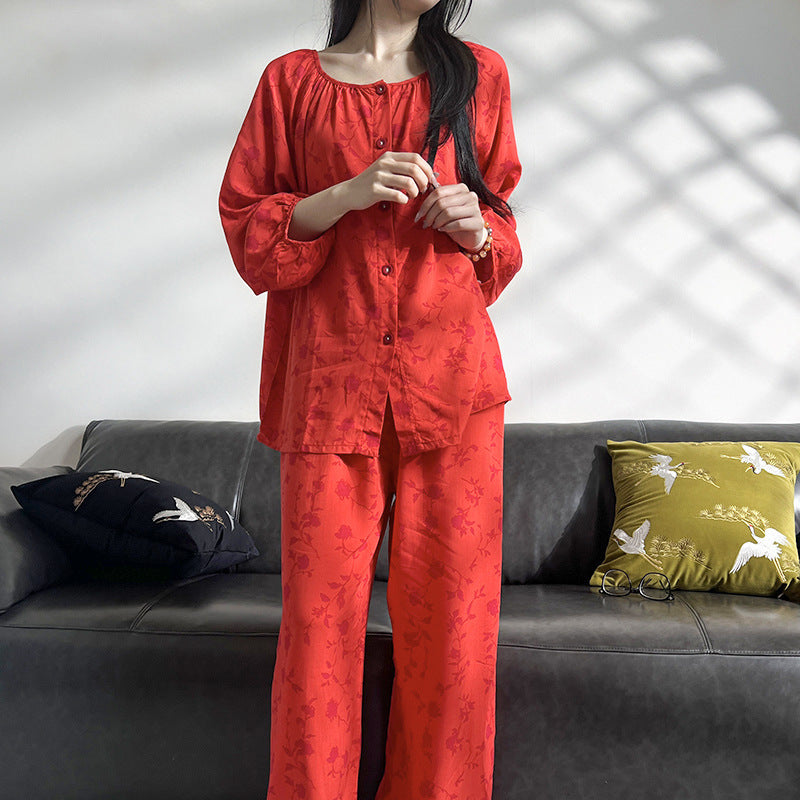 Løstsidende Loungewear Sæt til Kvinder med Lange Ærmer, Lange Bukser og Print